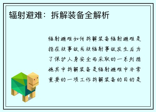 辐射避难：拆解装备全解析